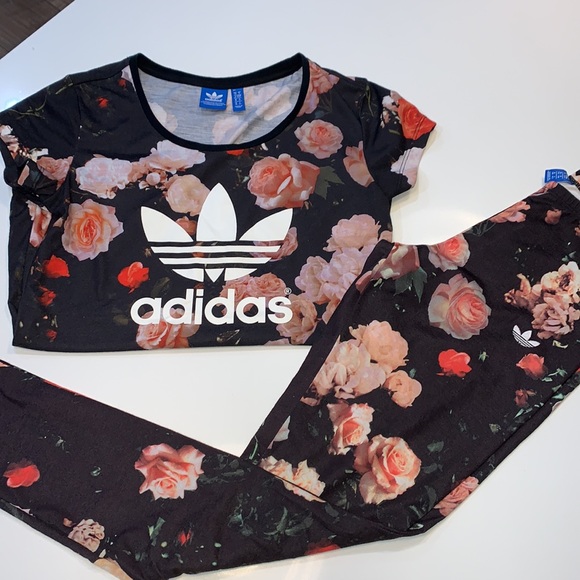 Adidas rose floral top and leggings - Picture 1 of 6